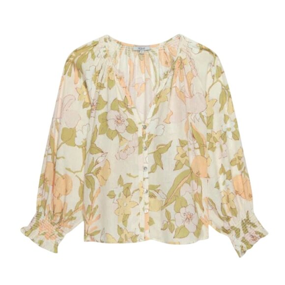 Rails Mariah Top Citrus Floral Linen Blend 3/4 Balloon Sleeve Size S - Picture 7 of 13